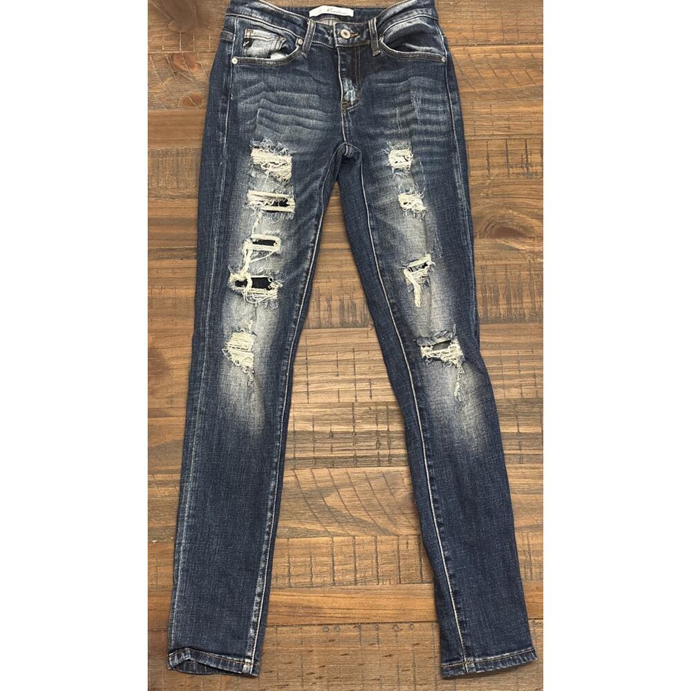 KanCan Tobie Jeans Womens 3/25 Mid Rise Skinny Distressed Blue Denim KC5050D